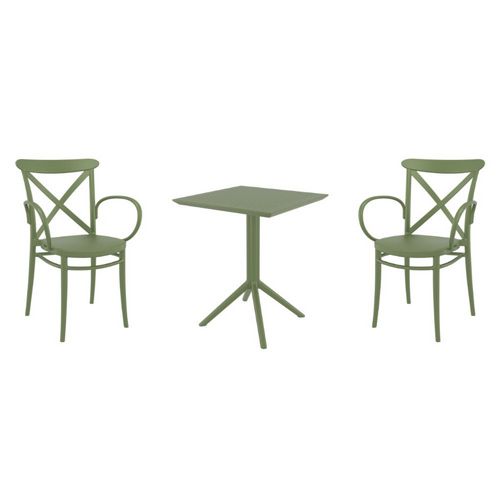 Cross XL Bistro Set with Sky 24" Square Folding Table Olive Green S256114-OLG