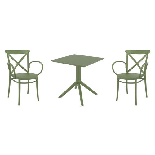 Cross XL Dining Set with Sky 27" Square Table Olive Green S256108-OLG