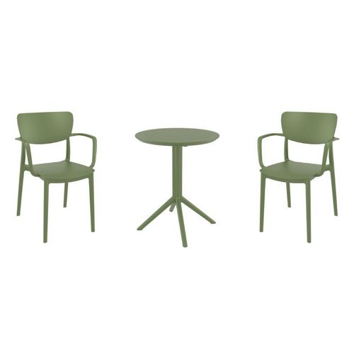 Lisa Bistro Set with Sky 24" Round Folding Table Olive Green S126121-OLG