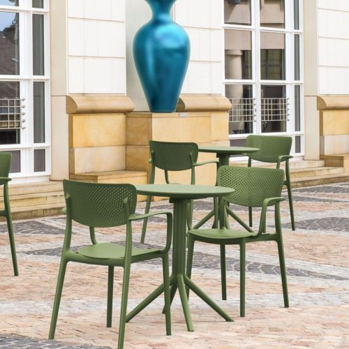 Loft Round Bistro Set 3 Piece with 24" Table Top Olive Green ISP1284S-OLG