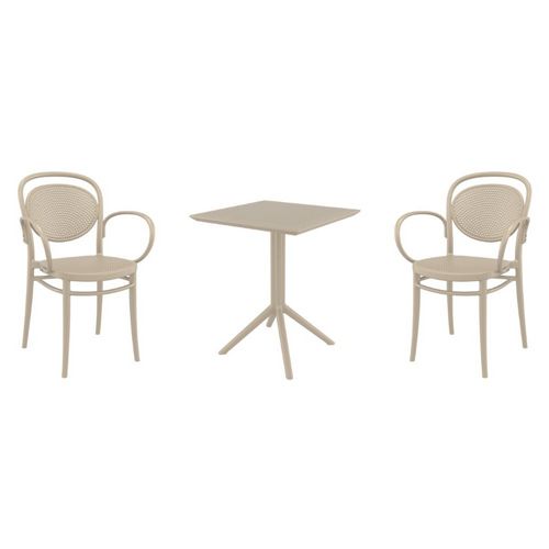 Marcel XL Bistro Set with Sky 24" Square Folding Table Taupe S258114-DVR