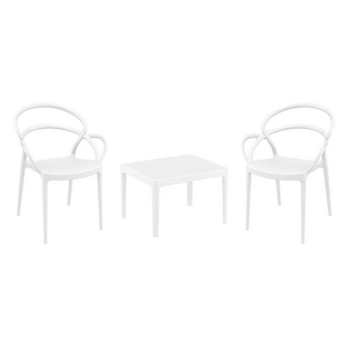Mila Conversation Set with Sky 24" Side Table White S085109-WHI
