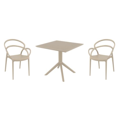 Mila Dining Set with Sky 31" Square Table Taupe ISP0853S-DVR