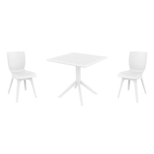 Mio PP Dining Set with Sky 31" Square Table White S094106-WHI-WHI