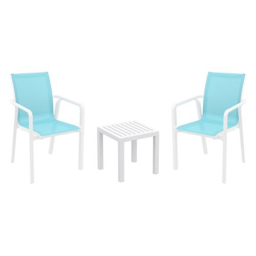 Pacific Balcony Set with Ocean Side Table White and Turquoise S023066-WHI-TRQ