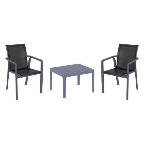 Pacific Balcony Set with Sky 24" Side Table Dark Gray and Black S023109-DGR-BLA