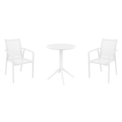 Pacific Bistro Set with Sky 24" Round Folding Table White S023121-WHI-WHI