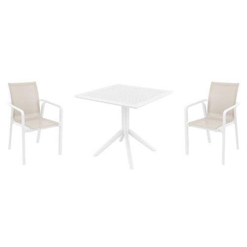 Pacific Dining Set with Sky 31" Square Table White and Taupe S023106-WHI-DVR