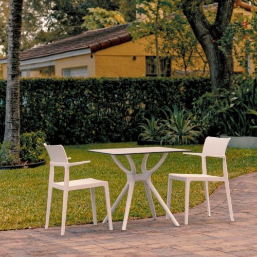 Plus Outdoor Dining Set with 2 Arm Chairs White ISP7004S-WHI