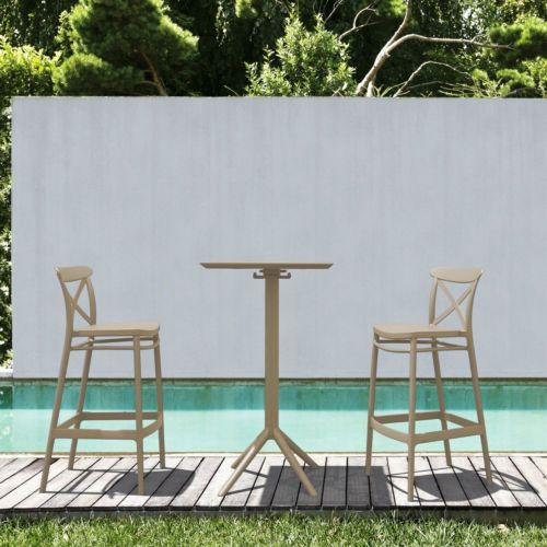 Sky Cross Square Patio Bar Set with 2 Barstools Taupe ISP1165S-DVR