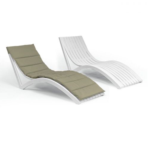 Slim Stacking Pool Lounger White with Canvas Taupe Paddings Set of 2 ISP0872C-WHI-CTA