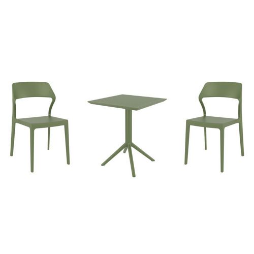 Snow Bistro Set with Sky 24" Square Folding Table Olive Green S092114-OLG