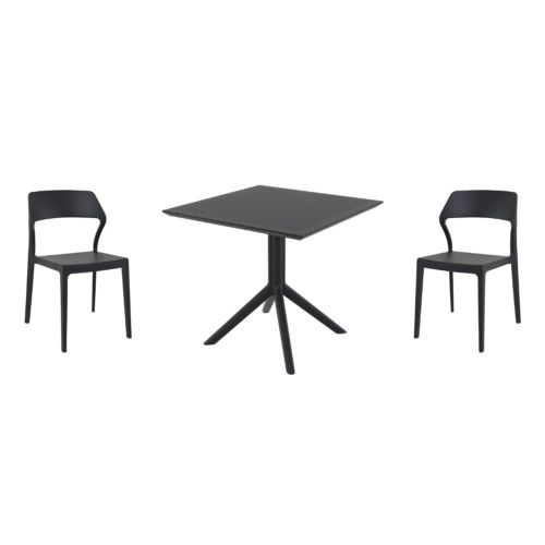Snow Dining Set with Sky 31" Square Table Black ISP1066S-BLA