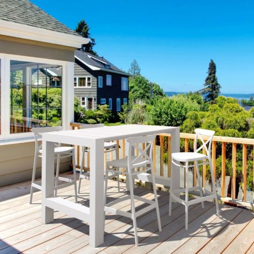Vegas Cross 5 pc Outdoor Bar Set with 39" to 55" Extendable Table White ISP7825S-WHI