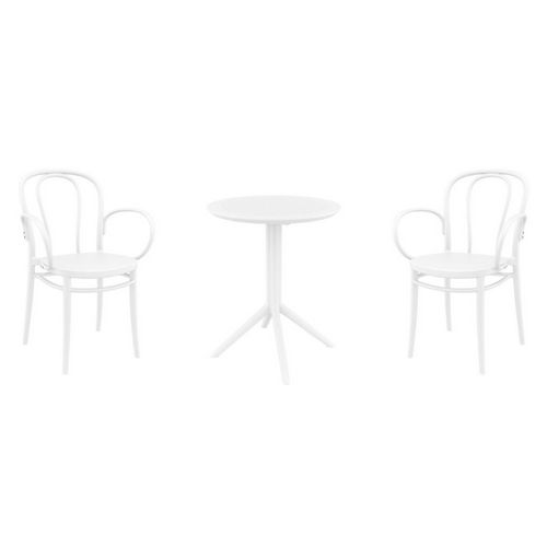 Victor XL Bistro Set with Sky 24" Round Folding Table White S253121-WHI