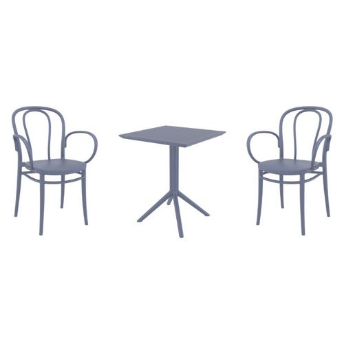 Victor XL Bistro Set with Sky 24" Square Folding Table Dark Gray S253114-DGR