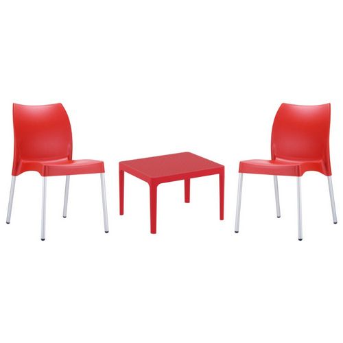 Vita Conversation Set with Sky 24" Side Table Red S049109-RED