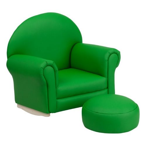 Green Vinyl Kids Rocker Chair and Footrest SF-03-OTTO-GRN-GG