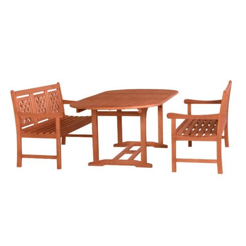 Malibu Outdoor 3-Piece Wood Patio Extendable Table Dining Set V144SET48