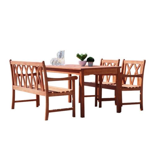 Malibu Outdoor 4-Piece Wood Patio Dining Set with 4-foot Bench and Armchairs V98SET57
