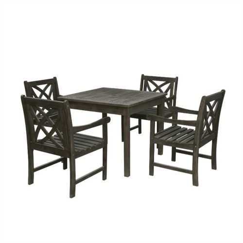 Renaissance Traditional Outdoor 5-Piece Wood Patio Stacking Table Dining Set V1840SET6