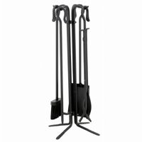 5 Piece Black Wrought Iron Fireset With Crook Handles BR-T18070BK