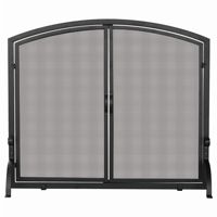 Single Panel Black Wrought Iron Screen With Doors, Large BR-S-1064