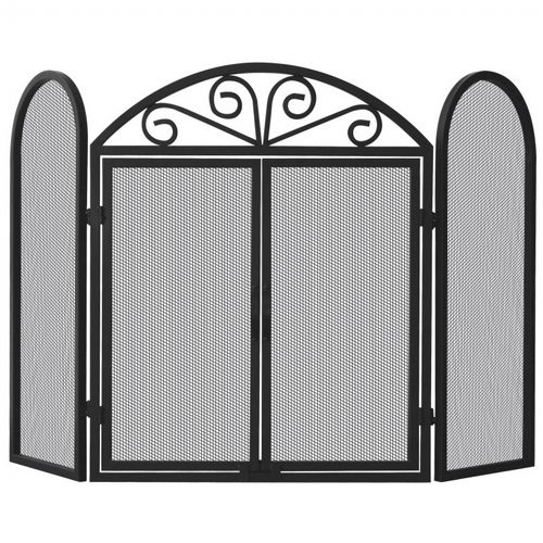 3 Fold Black Wrought Iron Screen With Scrolls BR-S-1184