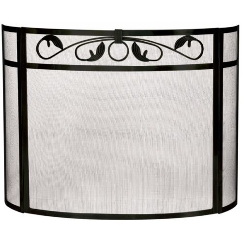 3 Panel Black W. I. Bow Screen With Top Scroll Design BR-S-1212