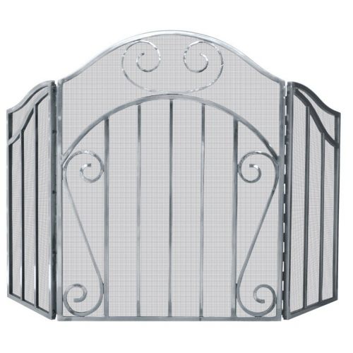 3 Panel Heavy Pewter Screen With Decorative Scroll BR-S-1612