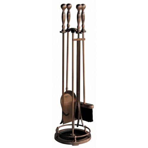 5 Piece Satin Copper Fireset With Ball Handles BR-F-1372