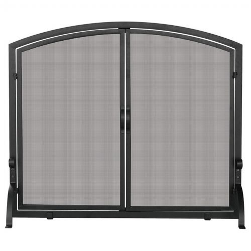 Single Panel Black Wrought Iron Screen With Doors, Medium BR-S-1062