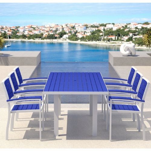 POLYWOOD® Euro Aluminum Rectangle Outdoor Dining Set with White Frame 7 Piece PW-A200-FAW-SET7-PB