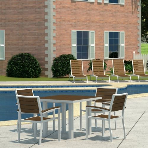POLYWOOD® Euro Aluminum Square Outdoor Dining Set with Silver Frame 5 Piece PW-PWS118-1-11