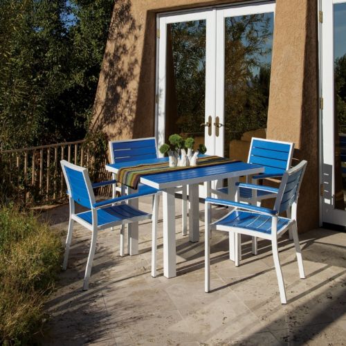 POLYWOOD® Euro Aluminum Square Outdoor Dining Set with White Frame 5 Piece PW-PWS118-1-PB