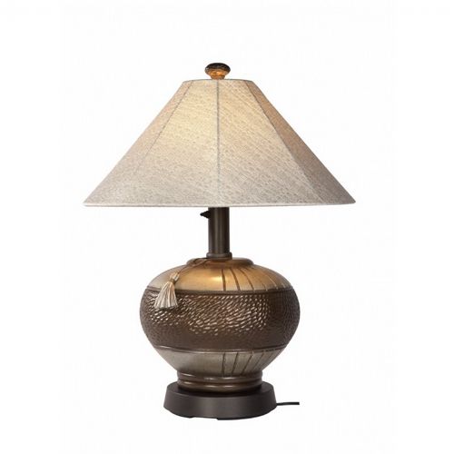 Phoenix Bronze Outdoor Table Lamp with Silver Linen Sunbrella Shade PLC-27916