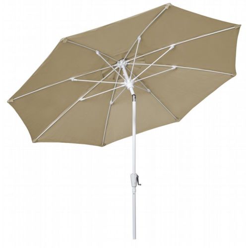 FiberBuilt 9ft Octagon Antique Beige Market Tilt Umbrella with White Frame FB9MCRW-T-8600