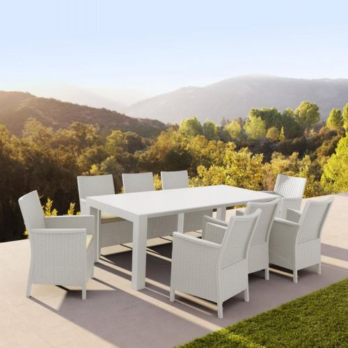 California Extendable Dining Set 9 Piece White ISP8066S-WH