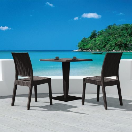 Florida Wickerlook Outdoor Resin Bistro Set Brown with Square Table 28 inch ISP994S-BR