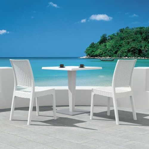 Florida Wickerlook Outdoor Resin Bistro Set White with Square Table 28 inch ISP994S-WH
