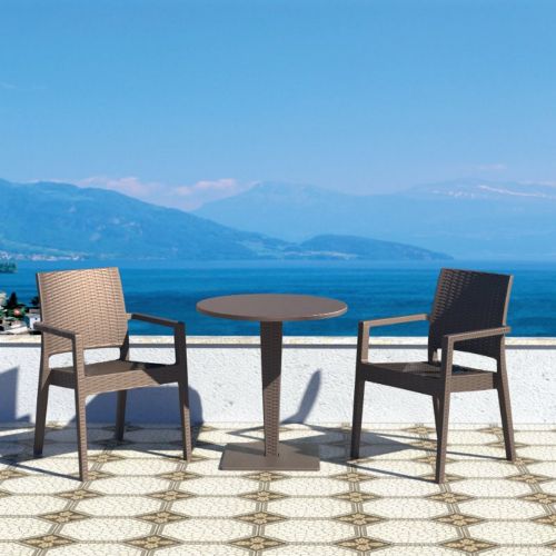 Ibiza Wickerlook Outdoor Resin Bistro Set Brown with Round Table 28 inch ISP993R-BR