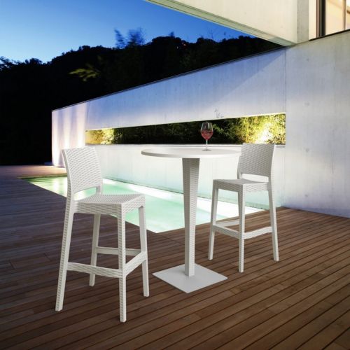 Jamaica Wickerlook Outdoor Bar Set White with Round Bar Table 28 inch ISP981R-WH