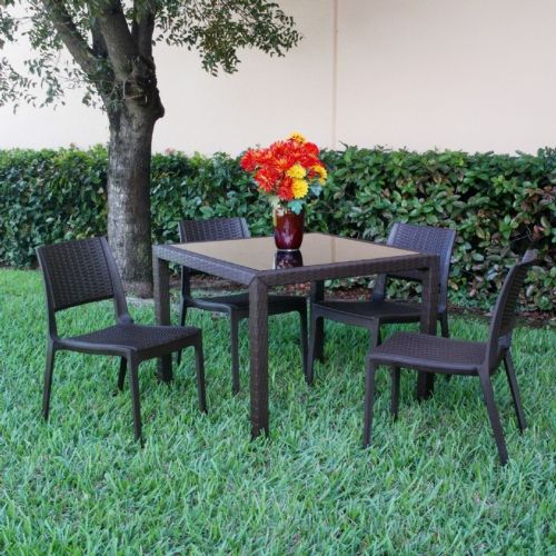 Miami Wickerlook Resin Patio Dining Set 5 Piece Brown with Side Chairs ISP992S-BR