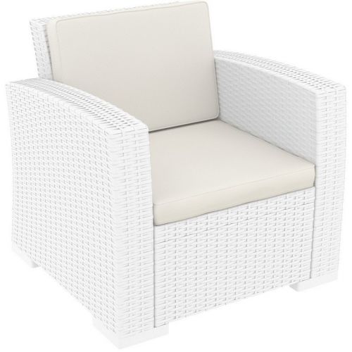 Monaco Wickerlook Resin Patio Club Chair White with Cushion ISP831-WH