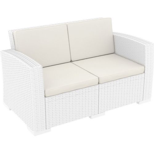 Monaco Wickerlook Resin Patio Loveseat Sofa White with Cushion ISP832-WH