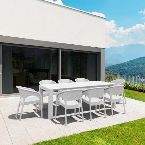 Panama Extendable Patio Dining Set 9 piece White ISP8083S-WH