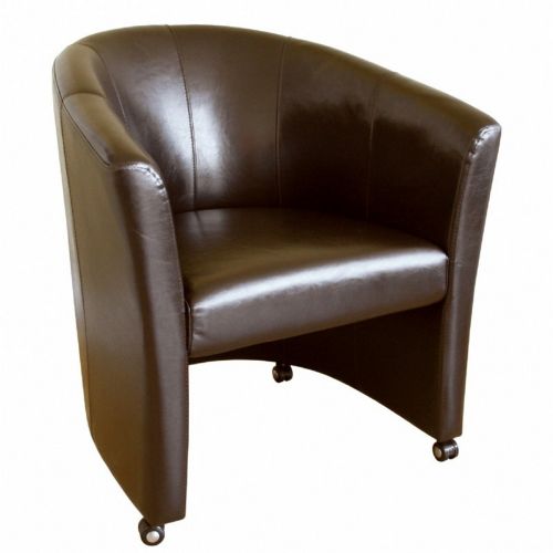 Curved Full Leather Club Chair with Wheels BX-A-131-001-DK-BROWN