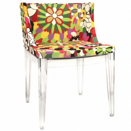 Fiore Clear Acrylic Accent Chair with Floral Pattern BX-DC-493-FABRIC