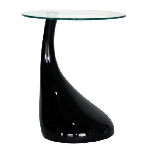 Glossy Black Plastic Round Coffee Table with Glass Top BX-2309-BLACK