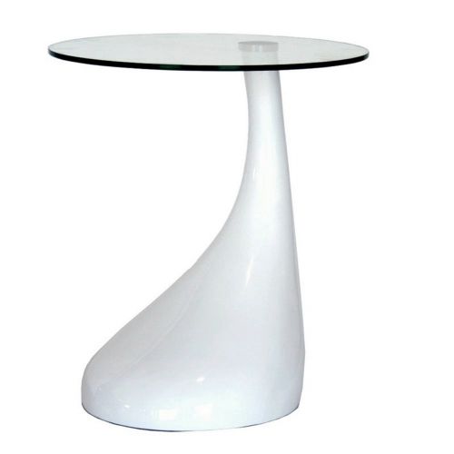 Glossy White Plastic Round Coffee Table with Glass Top BX-2309-WHITE